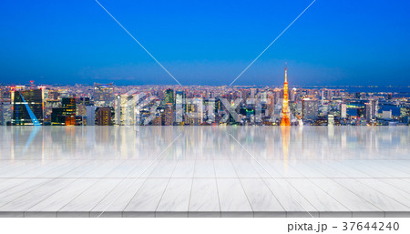 Empty marble floor with tokyo skyline 37644240