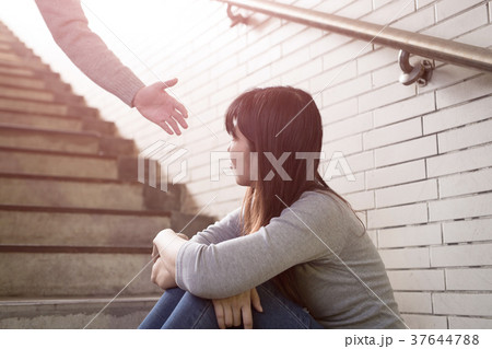 depressed woman sit in underground 37644788