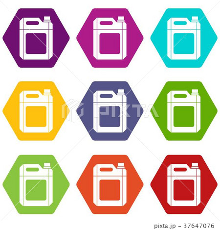 Plastic jerry can icon set color hexahedron Plastic jerry can icon set color hexahedron 37647076