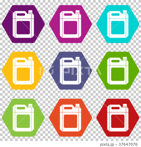 Plastic jerry can icon set color hexahedron Plastic jerry can icon set color hexahedron 37647076