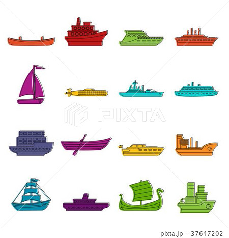 Sea transport icons doodle set Sea transport icons doodle set 37647202