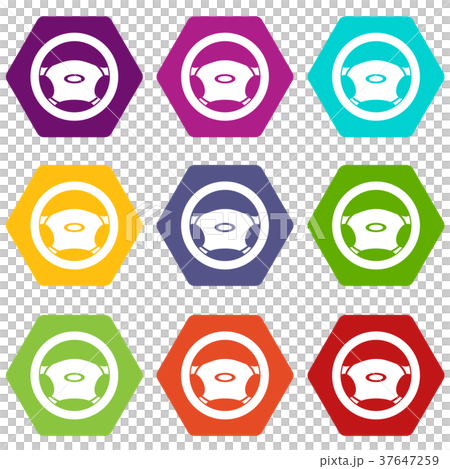 Steering, wheel icon set color hexahedron 37647259