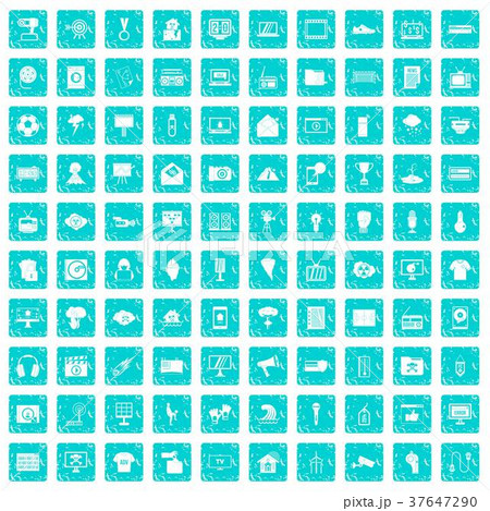 100 TV icons set grunge blue 100 TV icons set grunge blue 37647290
