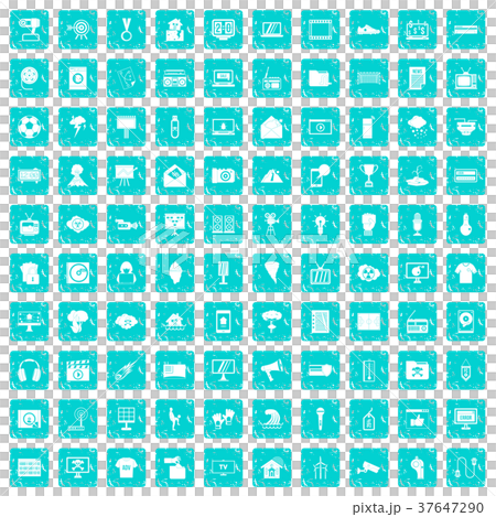 100 TV icons set grunge blue 100 TV icons set grunge blue 37647290