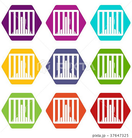 Man behind jail bars icon set color hexahedron 37647325