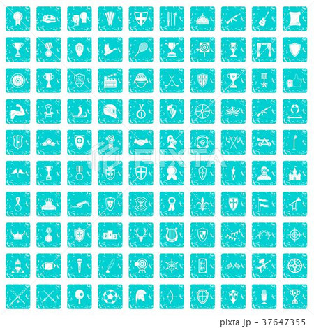 100 trophy and awards icons set grunge blue 37647355