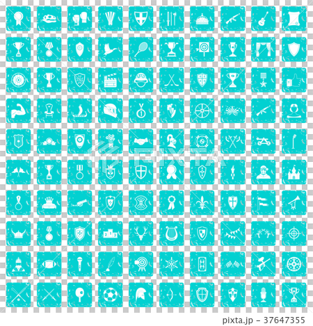 100 trophy and awards icons set grunge blue 37647355