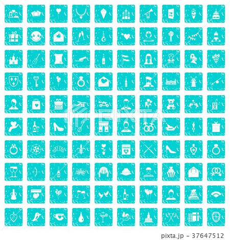 100 valentine day icons set grunge blue 100 valentine day icons set grunge blue 37647512