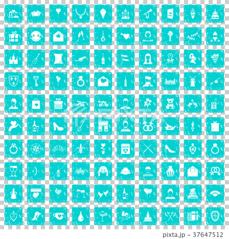 100 valentine day icons set grunge blue 100 valentine day icons set grunge blue 37647512
