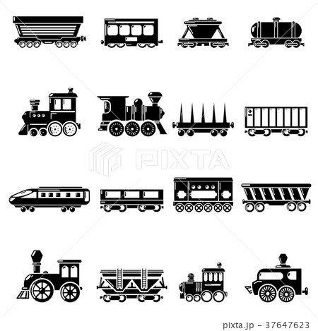 Railway carriage icons set, simple style Railway carriage icons set, simple style 37647623