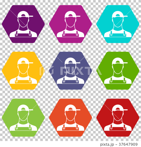 Plumber icon set color hexahedron 37647909