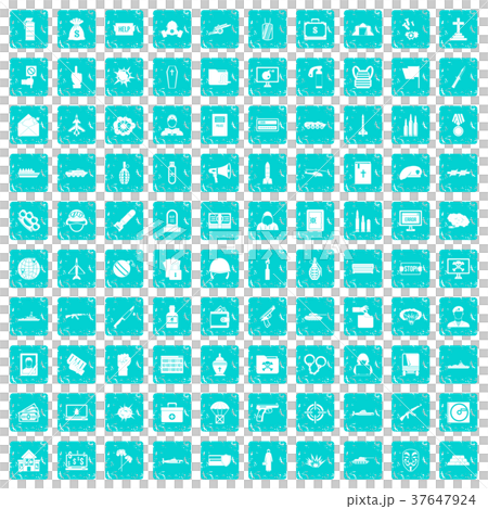 100 war icons set grunge blue 37647924