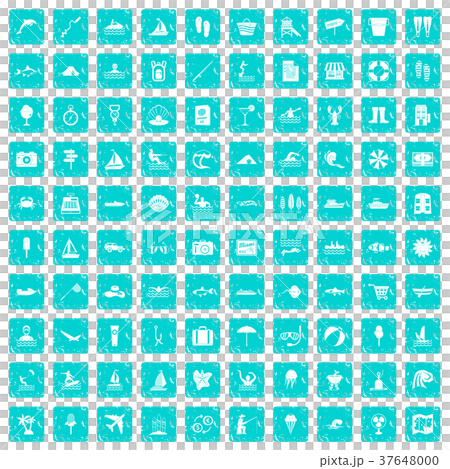 100 water recreation icons set grunge blue 37648000