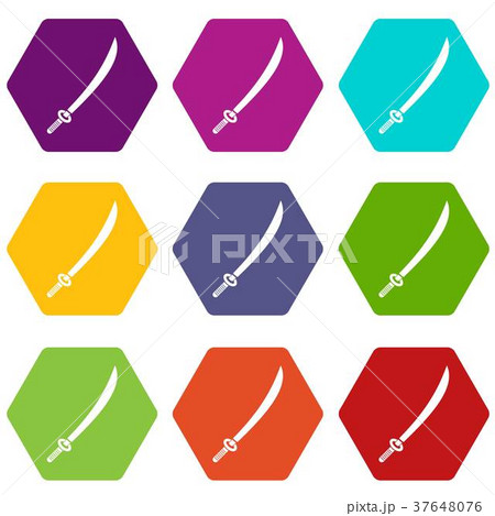 Katana icon set color hexahedron 37648076