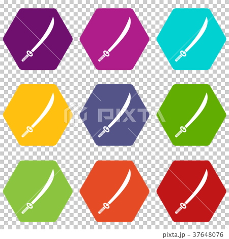 Katana icon set color hexahedron 37648076