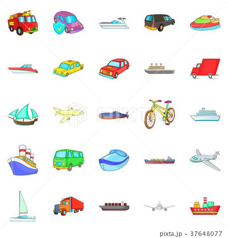 City transport icons set, cartoon style 37648077