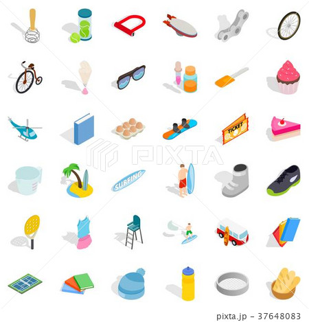 Surfing icons set, isometric style 37648083