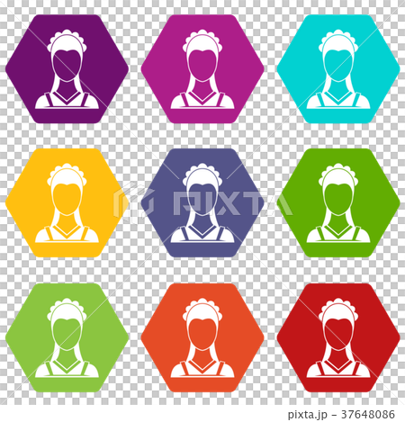 Maid icon set color hexahedron Maid icon set color hexahedron 37648086