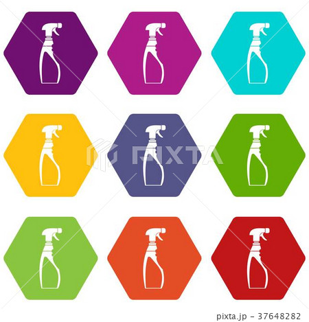 Sprayer bottle icon set color hexahedron 37648282