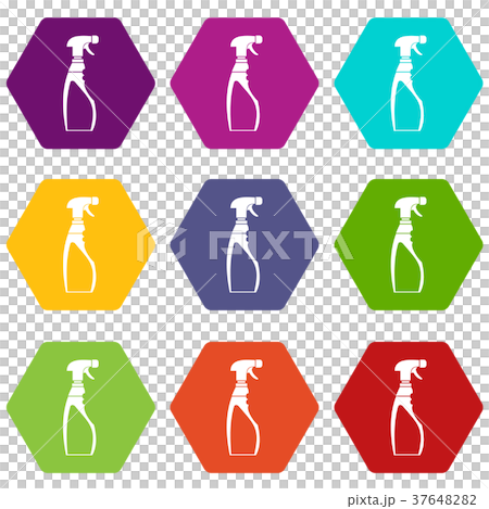 Sprayer bottle icon set color hexahedron Sprayer bottle icon set color hexahedron 37648282