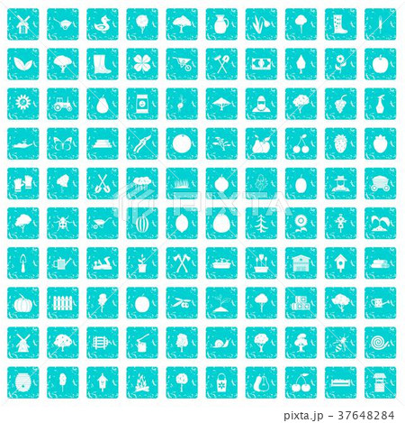 100 agriculture icons set grunge blue 100 agriculture icons set grunge blue 37648284