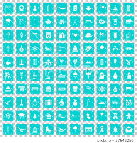 100 winter holidays icons set grunge blue 100 winter holidays icons set grunge blue 37648286