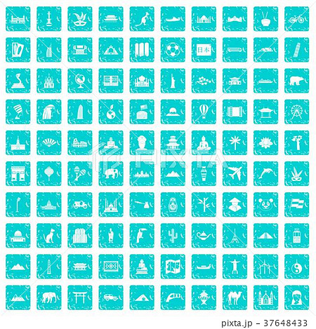 100 world tour icons set grunge blue 100 world tour icons set grunge blue 37648433