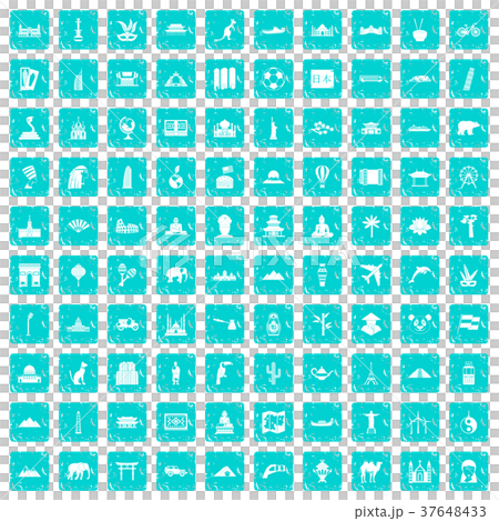 100 world tour icons set grunge blue 100 world tour icons set grunge blue 37648433