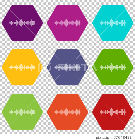 Musical pulse icon set color hexahedron Musical pulse icon set color hexahedron 37648451