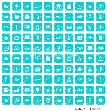 100 yoga studio icons set grunge blue 100 yoga studio icons set grunge blue 37648455