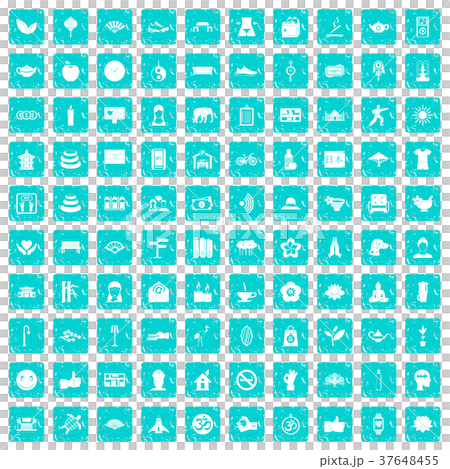 100 yoga studio icons set grunge blue 100 yoga studio icons set grunge blue 37648455