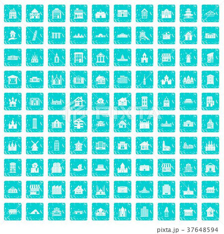 100 building icons set grunge blue 100 building icons set grunge blue 37648594