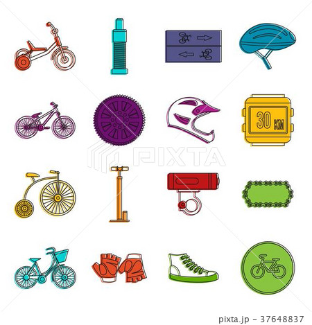 Biking icons doodle set Biking icons doodle set 37648837