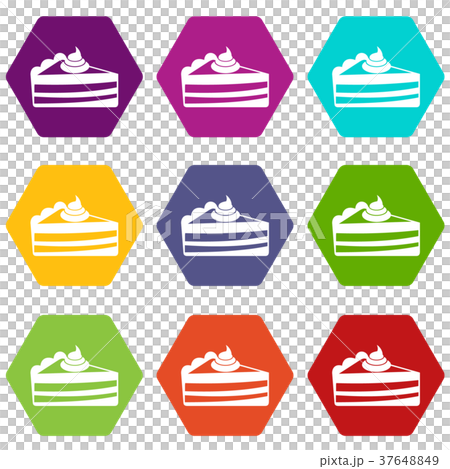 Piece of cake icon set color hexahedron 37648849