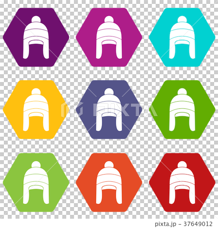 Winter hat icon set color hexahedron 37649012
