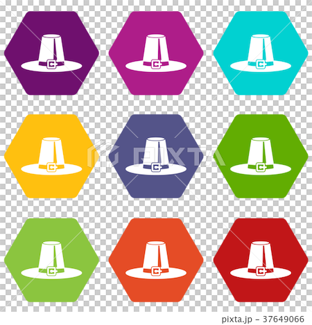 Pilgrim hat icon set color hexahedron Pilgrim hat icon set color hexahedron 37649066