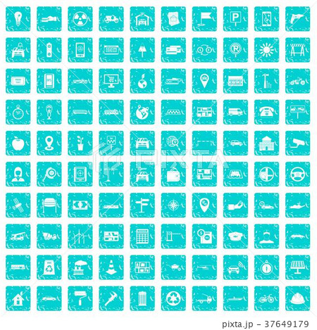 100 car icons set grunge blue 100 car icons set grunge blue 37649179