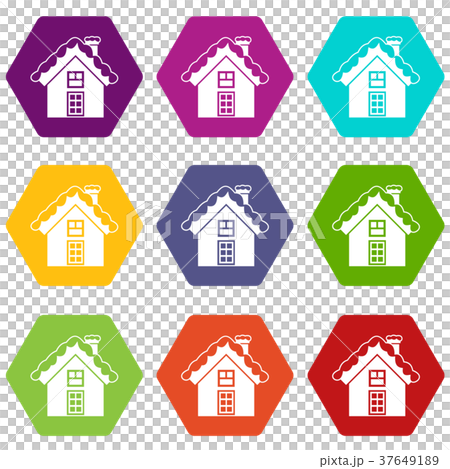 Small snowy cottage icon set color hexahedron - Stock Illustration ...