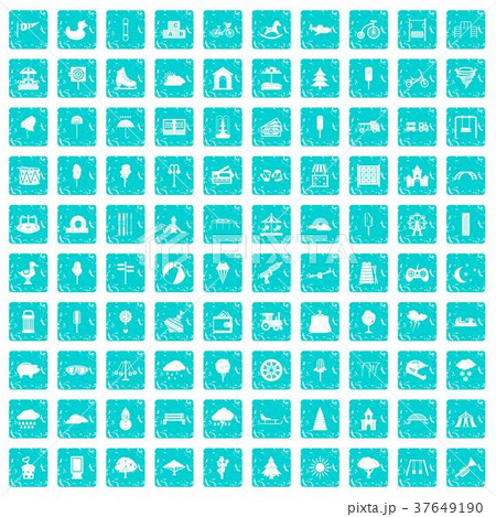 100 childrens park icons set grunge blue 100 childrens park icons set grunge blue 37649190