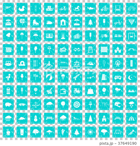 100 childrens park icons set grunge blue 100 childrens park icons set grunge blue 37649190