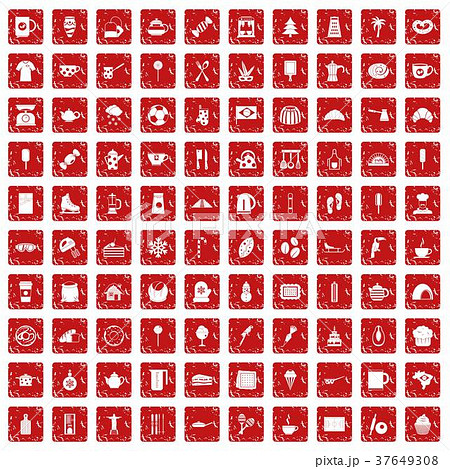 100 coffee icons set grunge red 37649308