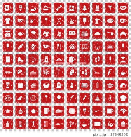 100 coffee icons set grunge red 37649308