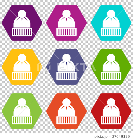 Knitted hat icon set color hexahedron 37649359
