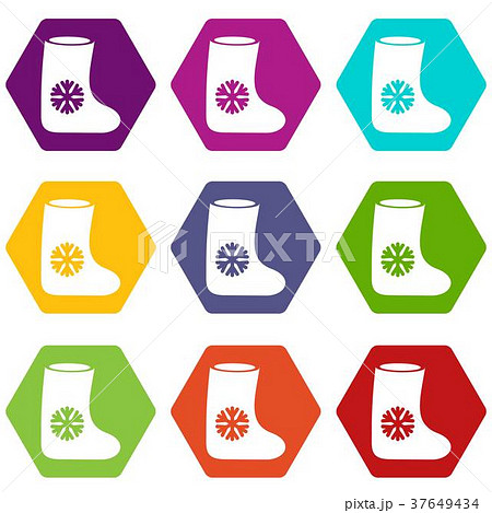 Felt boots icon set color hexahedron Felt boots icon set color hexahedron 37649434