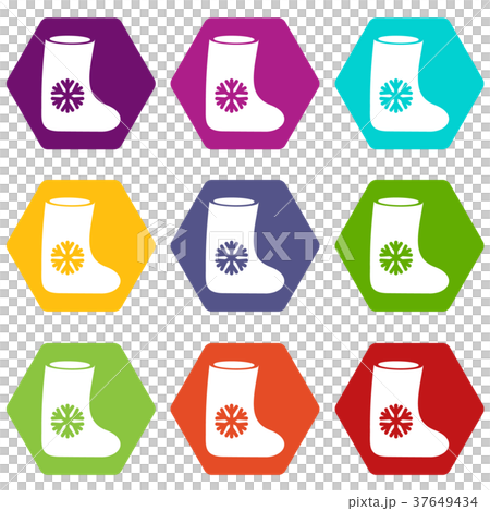Felt boots icon set color hexahedron Felt boots icon set color hexahedron 37649434