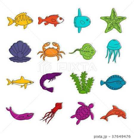 Sea animals icons doodle set 37649476