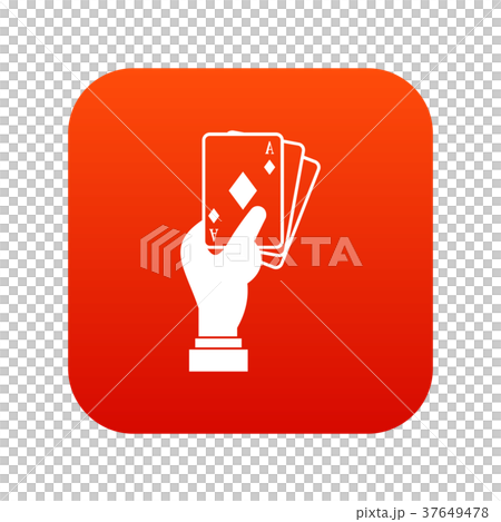 Hand holding playing cards icon digital red Hand holding playing cards icon digital red 37649478