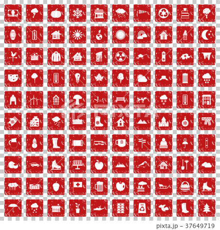 100 country house icons set grunge red 100 country house icons set grunge red 37649719