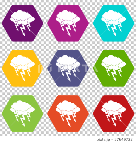 lightning bolt icon set color hexahedronのイラスト素材 37649722