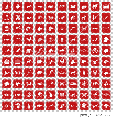 100 animals icons set grunge red 100 animals icons set grunge red 37649755